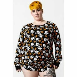 Killstar Lounge Top - Haunted Pumpkin Long Sleeve -Banned Alternative Discount Store killstar lounge top haunted pumpkin long sleeve5