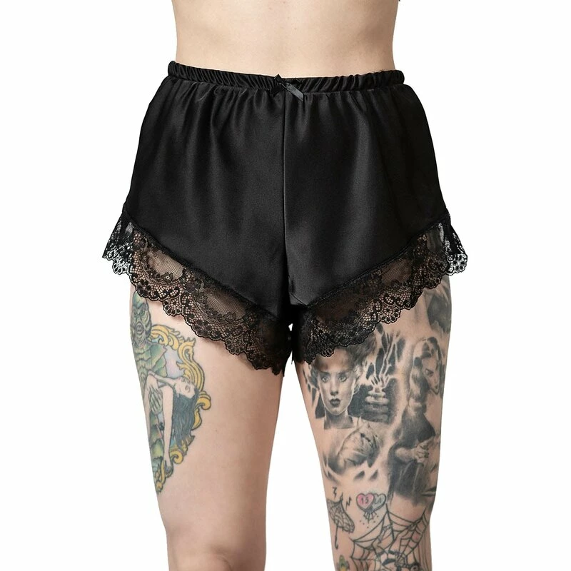 Killstar Satin Shorts - Severina Schwarz 1 Killstar Satin Shorts - Severina Schwarz